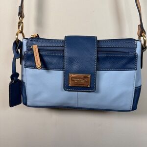 Tignanello Social Status Function Pebbled Leather Blue Colorblock Crossbody Bag
